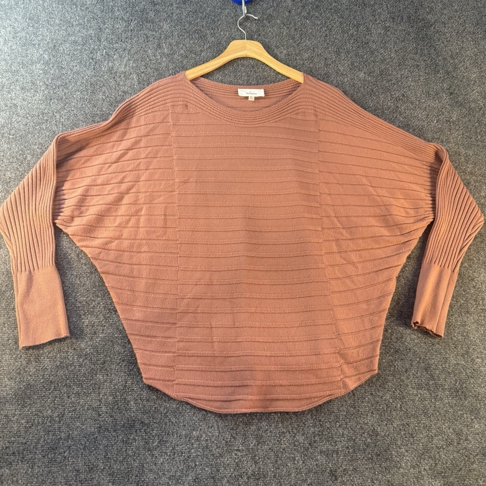 Milano Women's Dolman Batwing Knit Sweater Medium Mauve Ribbed 3/4 Sleeve
